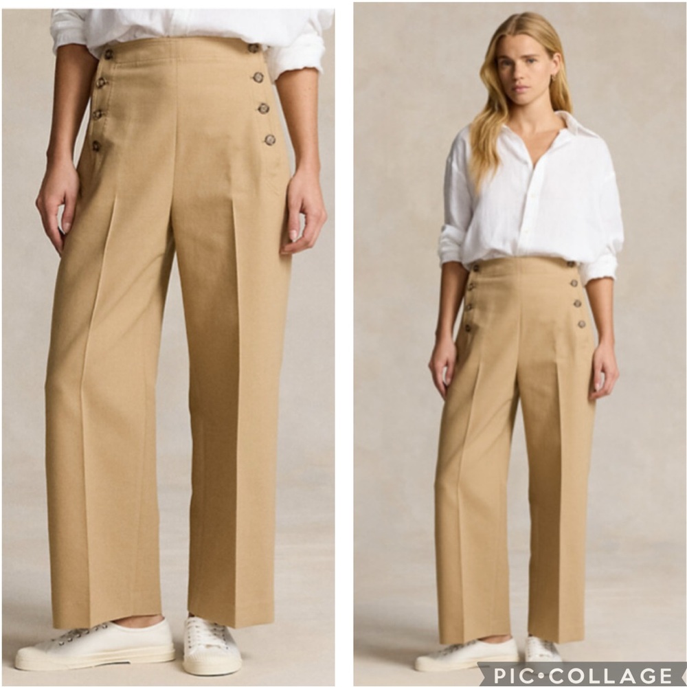 Polo by Ralph Lauren Tan Wide-Leg High-Rise Sailor Pants